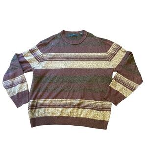 Perry Ellis Linen Blend Crewneck Sweater Gray Purple Stripe Size XL